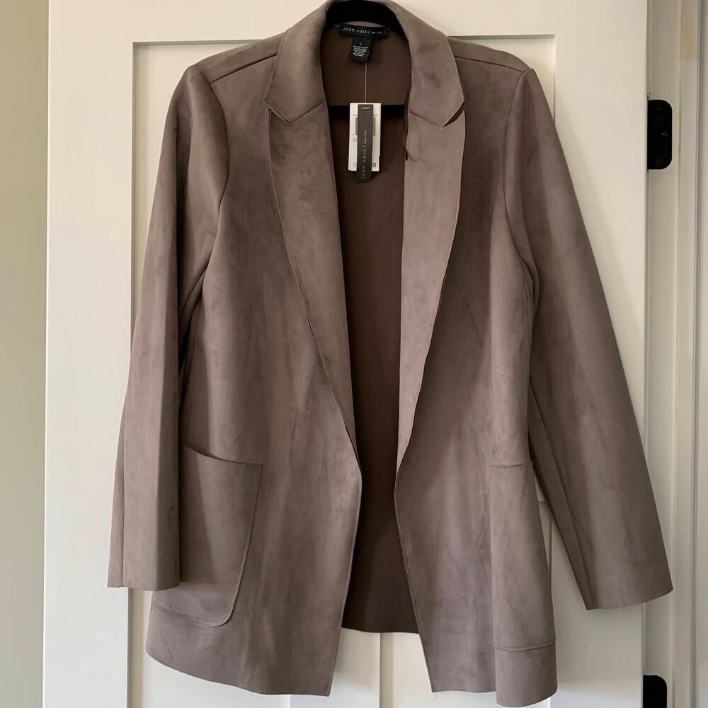 Faux Suede Blazer Jacket Taupe Size Large by Joan Vass NEW Taupe Career Workwear